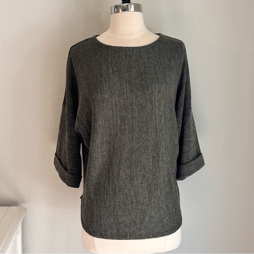 Max Studio Cuffed Sleeve Knit Sweater in Army Green Melange, Sz S NWT